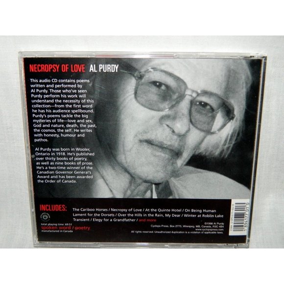 Al Purdy Necropsy of Love CD Spoken Word / Poetry Canada RARE - Picture 3 of 7